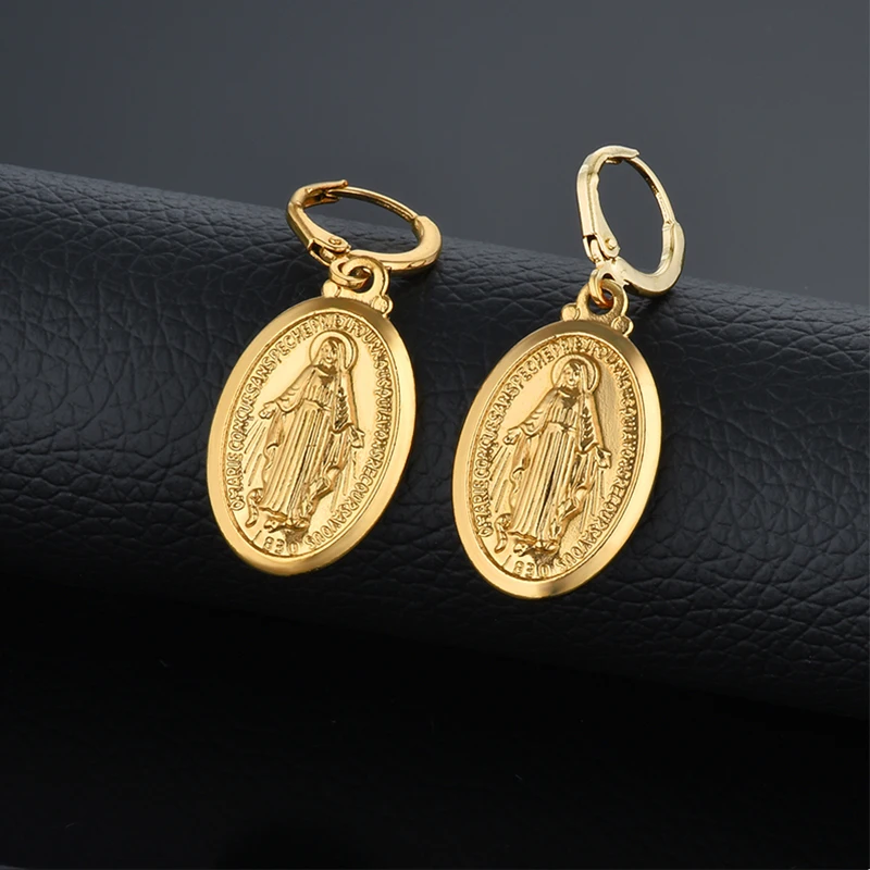 Золотые свисающие серьги в виде креста Девы Марии для женщин, опт, женские серьги, Религиозные христианские ювелирные изделия, Brincos