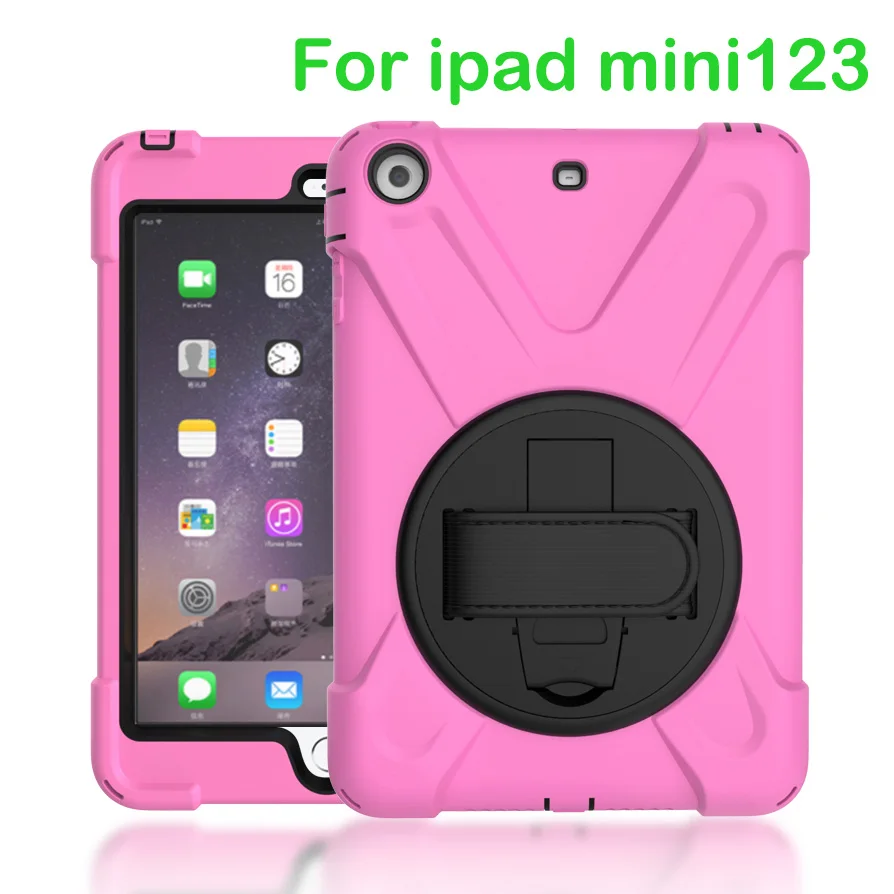 Чехол для Apple iPad mini2 mini3 mini1, Duty противоударный Гибридный Резина Прочный жёсткий защитный чехол Крышка+ подставка+ ремешок - Цвет: Pink-MN123-SDai