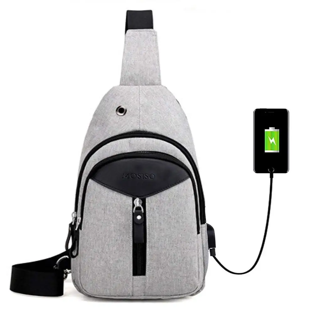 MOSISO Новое поступление usb зарядка сумки через плечо мужские противоугонные нагрудный пакет Летняя короткая Курьерская сумка на плечо - Цвет: Gray Color