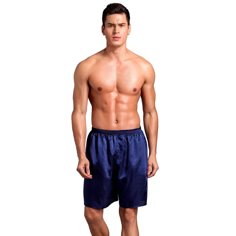 2019 Для мужчин Сексуальная искусственной шелковая, сатиновая Пижама свободные Повседневное эластичный пояс Лето шорты для сна домашние