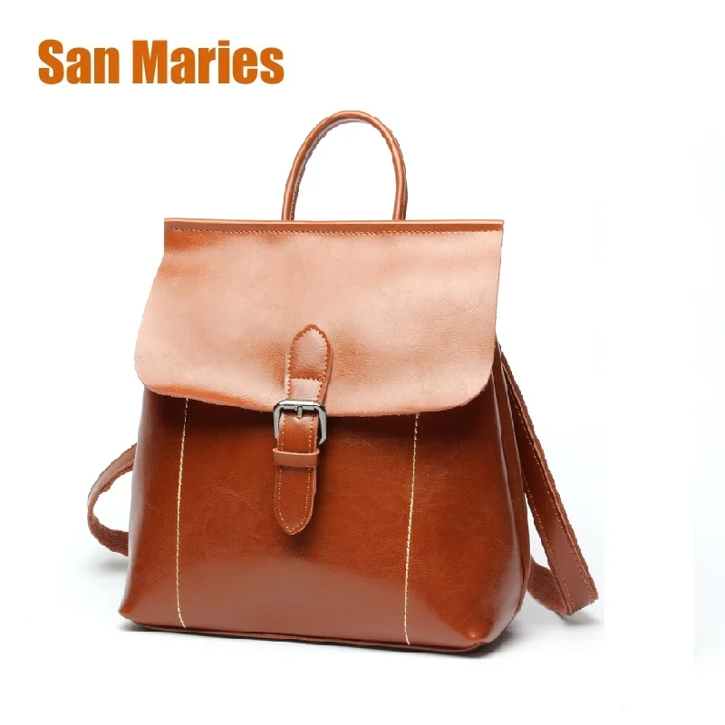 

San Maries Brand School Bags for Teenage Girl Women Backpack High Quality Genuine Leather Backpacks Ladies Shoulder Bag Female
