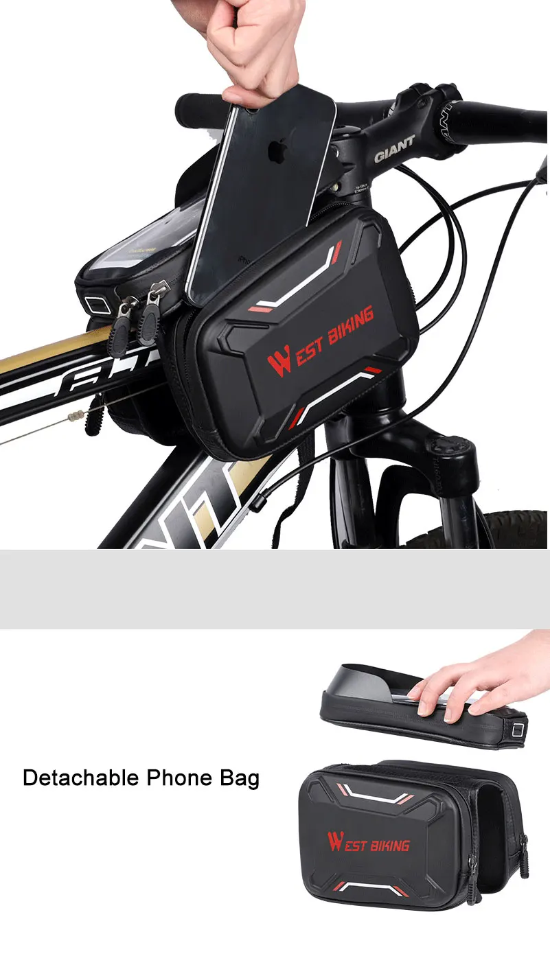 Cheap WEST BIKING MTB Bike Bag Front Tube Double Ipouch In Cell Phone Bag For Bicycle Waterproof Handlebar Front Frame Double Bags 10