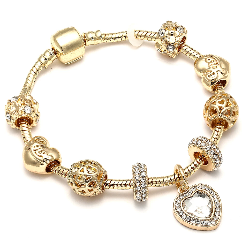 Buy Luxury Gold Color Crystal Love Heart Charm Pandora