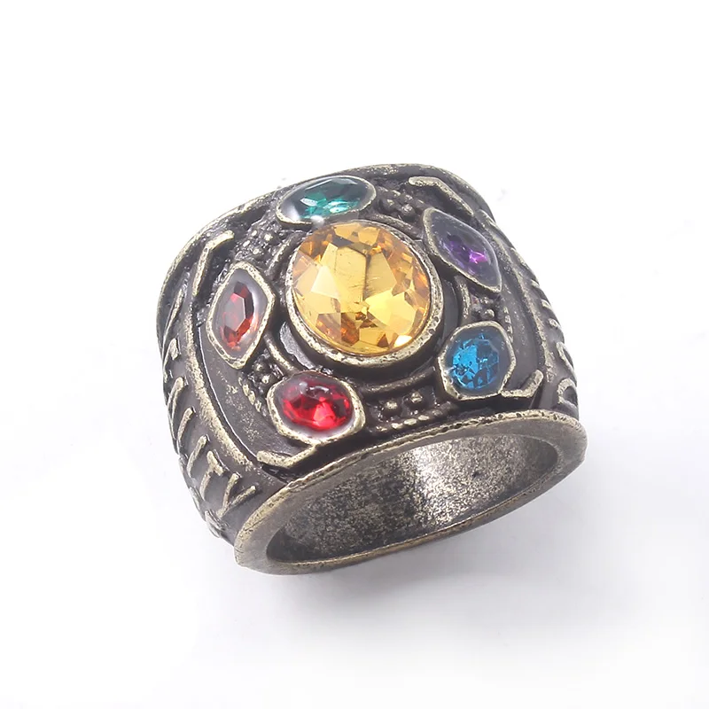 

New Marvel Avengers Endgame Infinity War Thanos Ring Men Ancient Bronze Thanos Power Crystal Ring For Women Fans Souvenir Gifts
