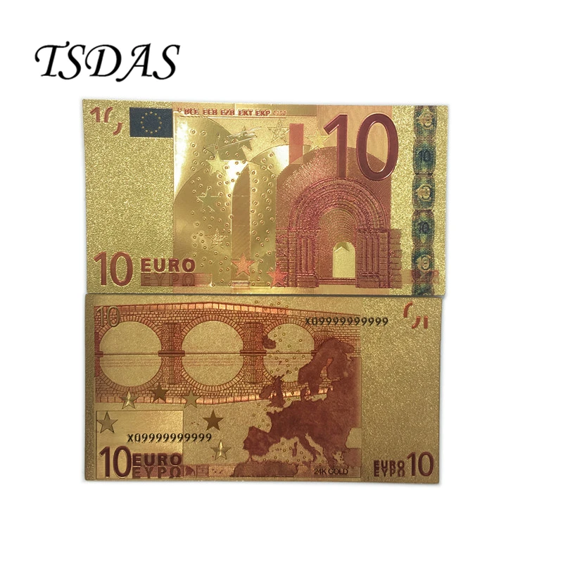 

24k Gold Foil Banknotes With Euro 10 European Banknotes in Colors for Collections