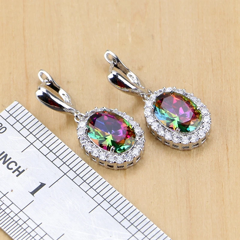 Best Mystic Rainbow Fire Cubic Zirconia Jewelry Sets Women 925 Sterling Silver Jewelry Earrings Pendant Necklace Rings Bracelet