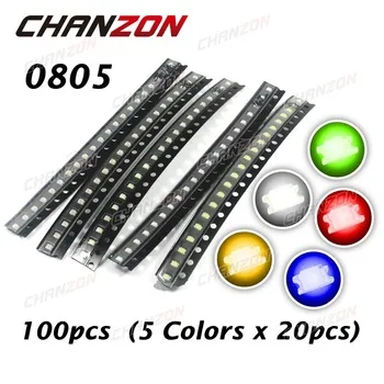 CHANZON 100pcs (5 colors x 20pcs) SMD 0805 (2012) LED White Red Green Yellow Blue Light Emitting Diode SMT Lamp Assorted Kit