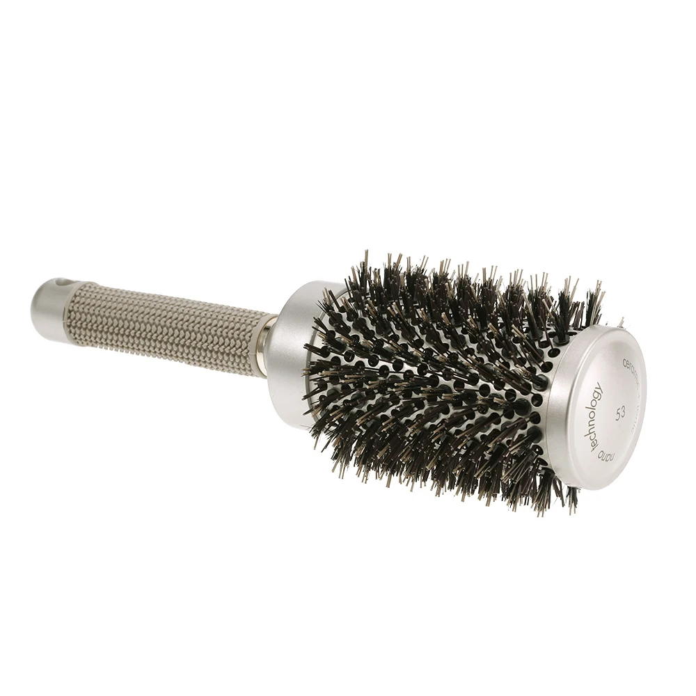 Ceramic Barrel Roll Round Hairbrush Boar Bristles Anti-static Detangle Curling Hair Scalp Massage Comb Brush Styling Tools | Красота и