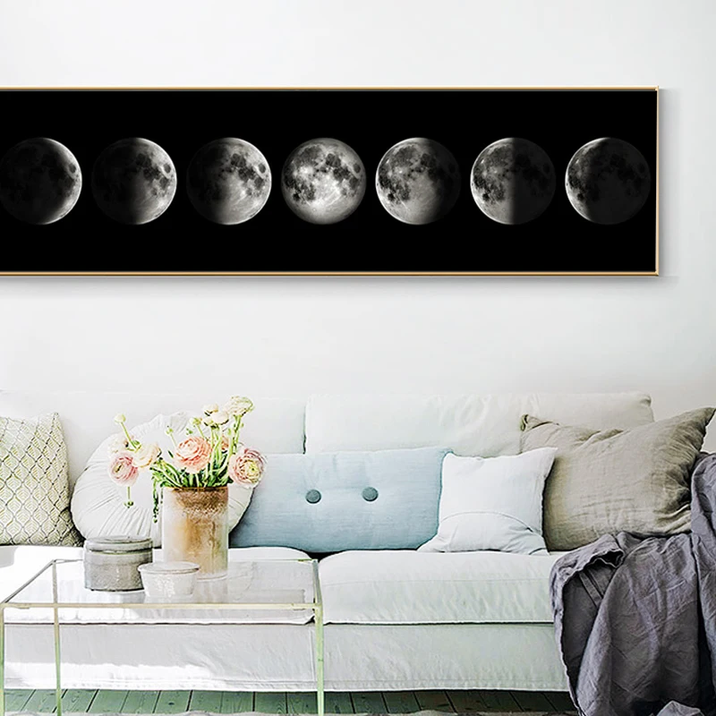 

RELIABLI Black Background Moon Night Posters Printed On Canvas Wall Art Paintings For Living Room Decorative picture NO FRAME