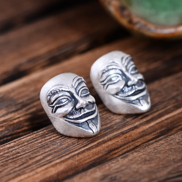 

925 Sterling Silver Masks V for Vendetta Mask Anonymous Stud Earring Men Thai Silver Fine Jewelry Gift CH059849
