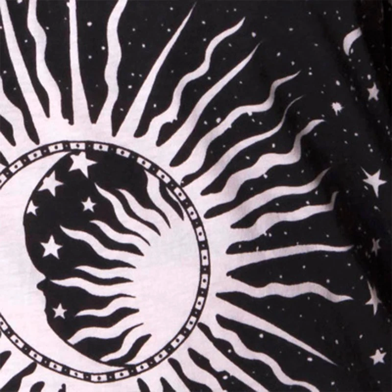 Повседневная Свободная Женская футболка Харадзюку, летняя длинная футболка с круглым вырезом и модным принтом, женская черная футболка с принтом звезд и Луны