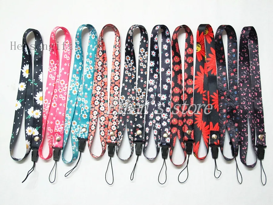 

Girls Daisy ID Badge Lanyard for Keys bowknot Cherry Flower Painting Phone Neck Straps Mix color