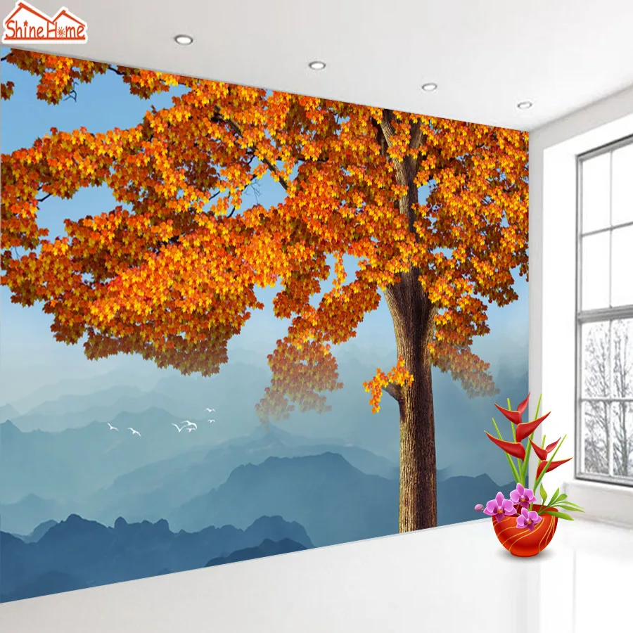 

ShineHome-Large Modern Maple Tree Wallpaper Wall Murals Rolls Paper Wallpapers for 3 d Living Room Mountain Natural Background