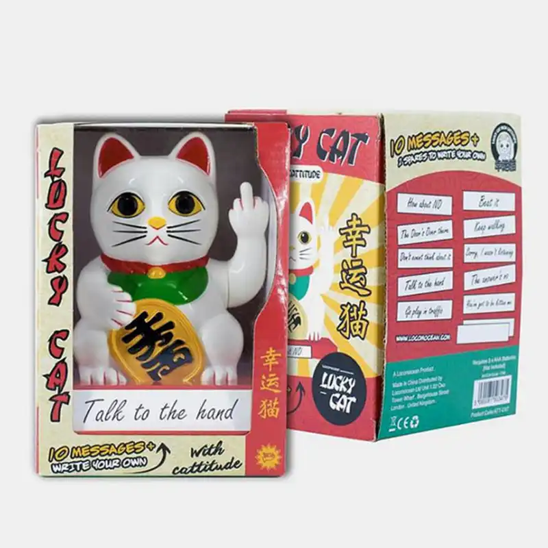 Lucky Cat Cattitude With Interchangeable Hands Middle Finger Peace New Year S Gift Good Luck Fist Rock On Funny Hand Moving Bad Attitude Cat Collectibles Art Collectibles Keyforrest Lt