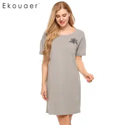 Ekouaer Повседневное свободные пижамы Для женщин Ночная рубашка o-шеи короткий рукав с карманами и принтом мини пижамы платья летние женские