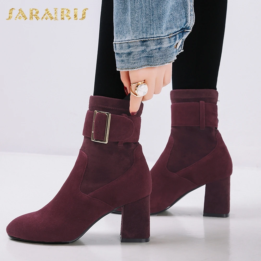 

SARAIRIS 2018 Brand Design Kid Suede Leather women's Shoes Woman Sexy High Heels Boots Shoes Woman Spring Autumn Boots Shoes
