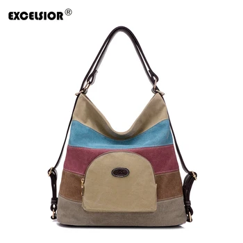 

EXCELSIOR Quality Canvas Women's Bags Vintage Striped Fashion Backpack Multi-use Backpack for Lady School Bag for Girls Dropship