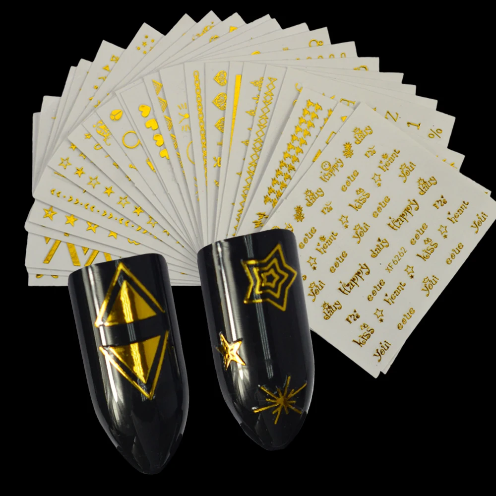 

24pcs 3D Nail Sticker Gold Glitter Thin Adhesive Flower/Triangle/Heart Decals 3D DIY Decorations Manicure Nail Art TipsCH349
