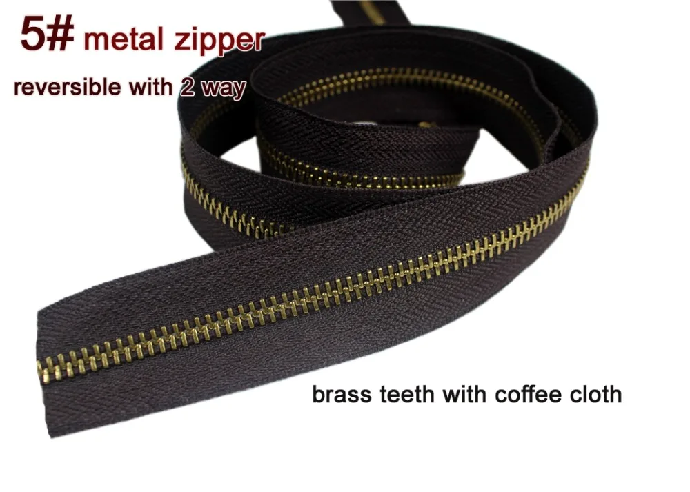 5 Zipper reversible two way coffee Cloth Gold Y teeth metal zipper