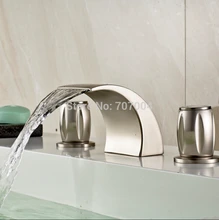 New Arrive Brushed Nickel Waterfall Basin Sink Mixer Tap Faucet Dual Handle Good Quality Bathroom Basin