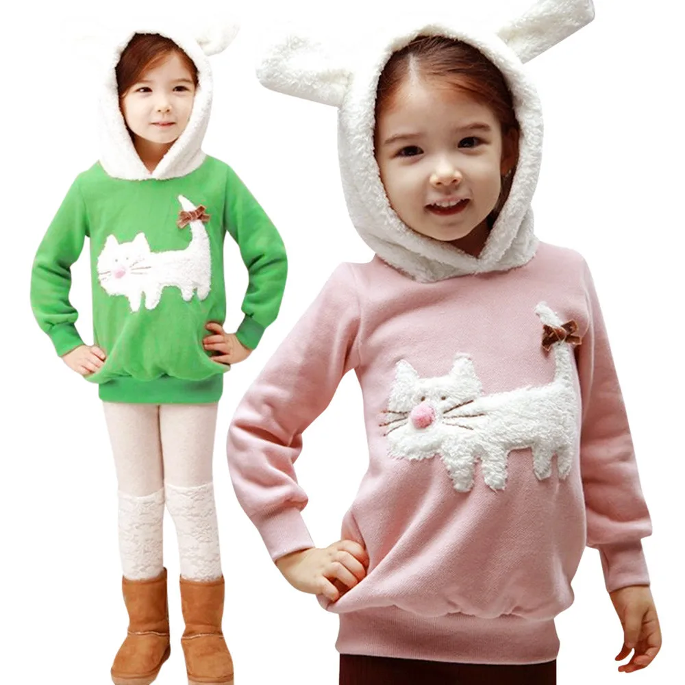 Модные для маленьких девочек и мальчиков Дети с капюшоном толстовки с героями мультфильмов кролик теплые Топы Детская одежда Y110730