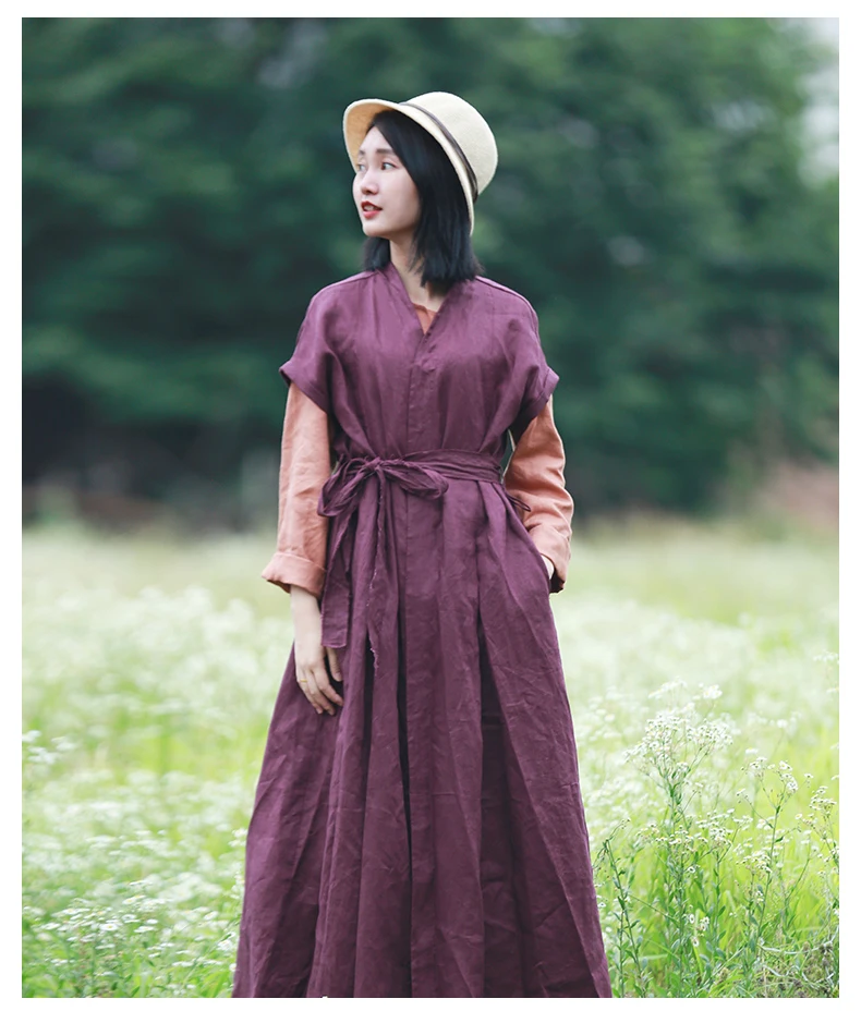 v neck linen dress (3)