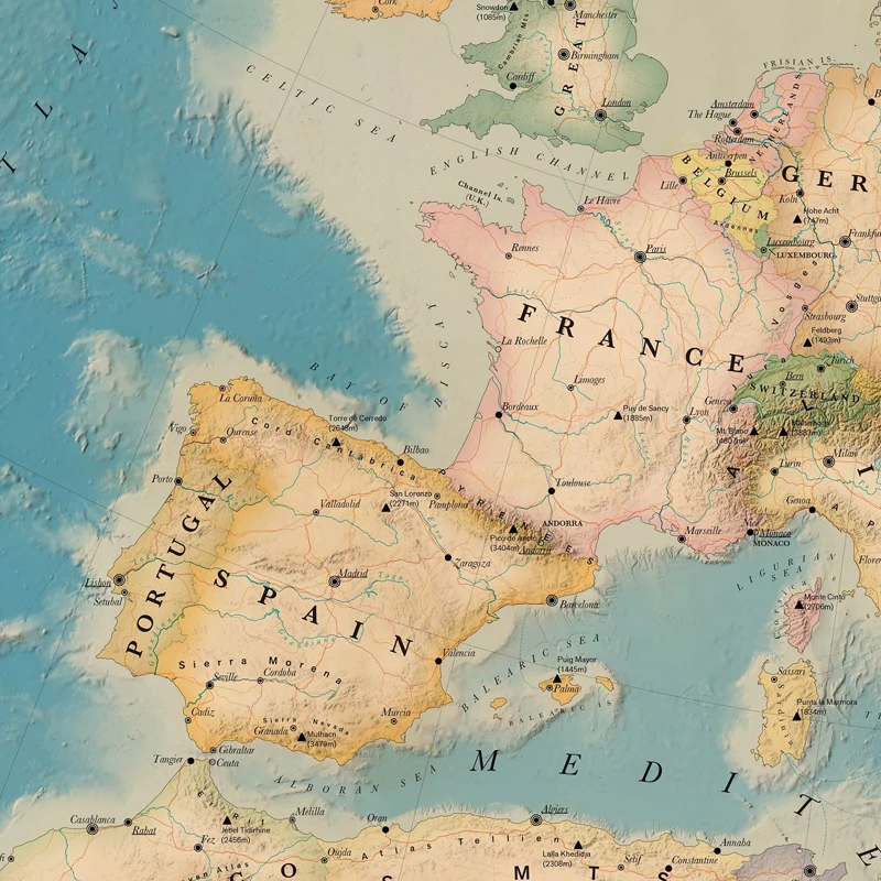 Europe Map Poster Size Wall Decoration Large Map of The Europe 80x53cm Waterproof canvas map