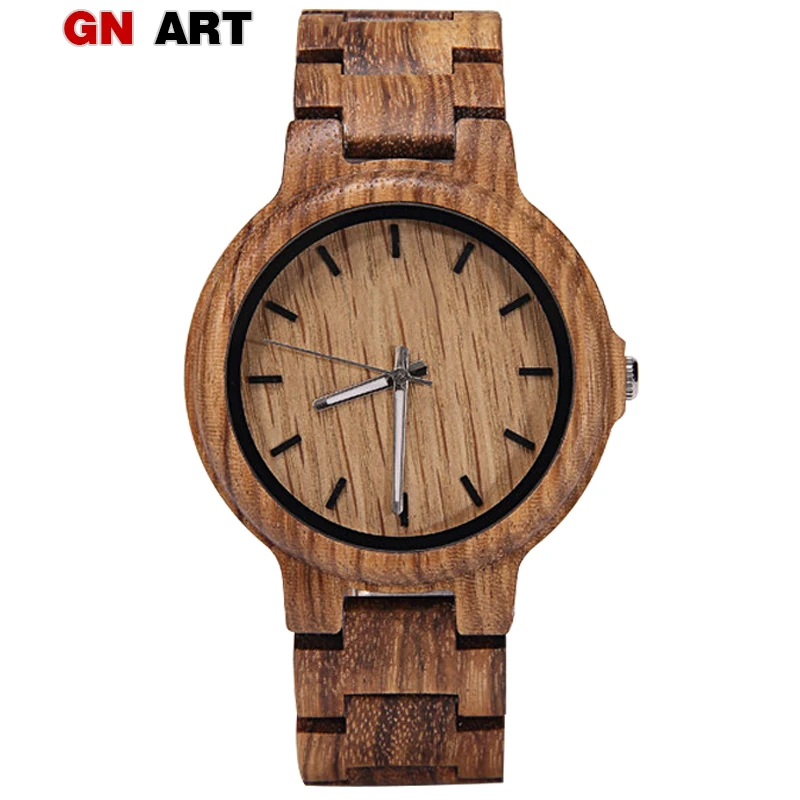 

GNART Wood Watch for Men Carnival Sport Watches Clocks Wooden Male Men's Watch 2018 22mm Band Plaid Brown Zebra