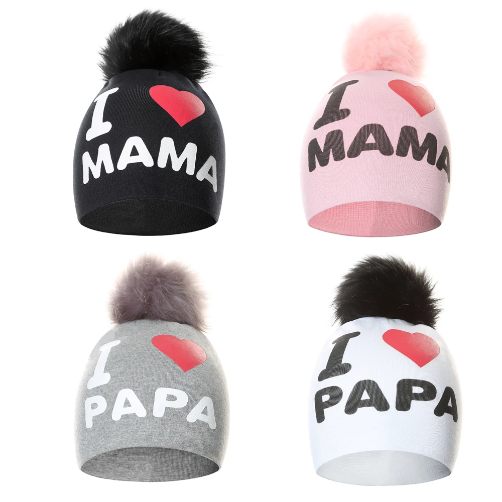 

Baby Toddler Girls Boys knitted Pompom Hat Cute I Love PAPA MAMA Beanie Caps Children Hats Bonnet Skullies Beanies for Kids