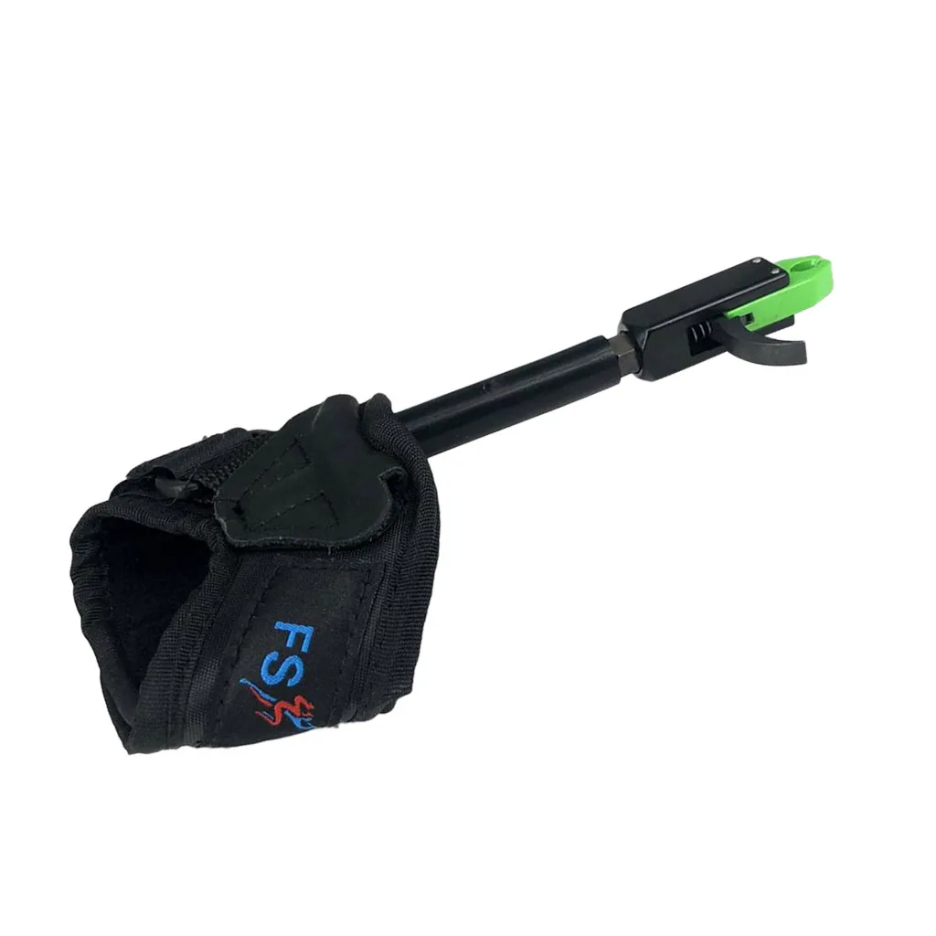 Archery Compound Bow Release Adjustable Black Wrist Strap With Green Clasp Outdoor Hunting Equipment 360-degree