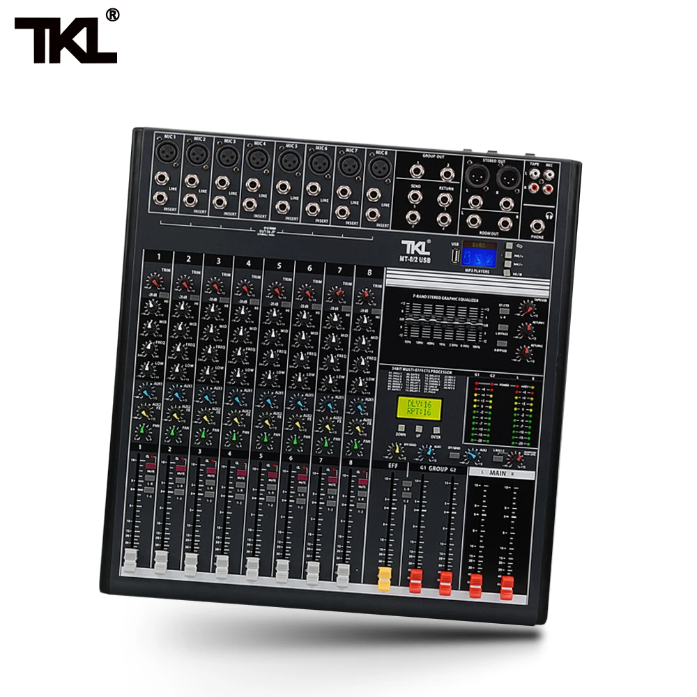 TKL 8 채널 디지털 믹서 전문 오디오 사운드 믹싱 리버브 및 효과, 블루투스 2USB DJ 믹서