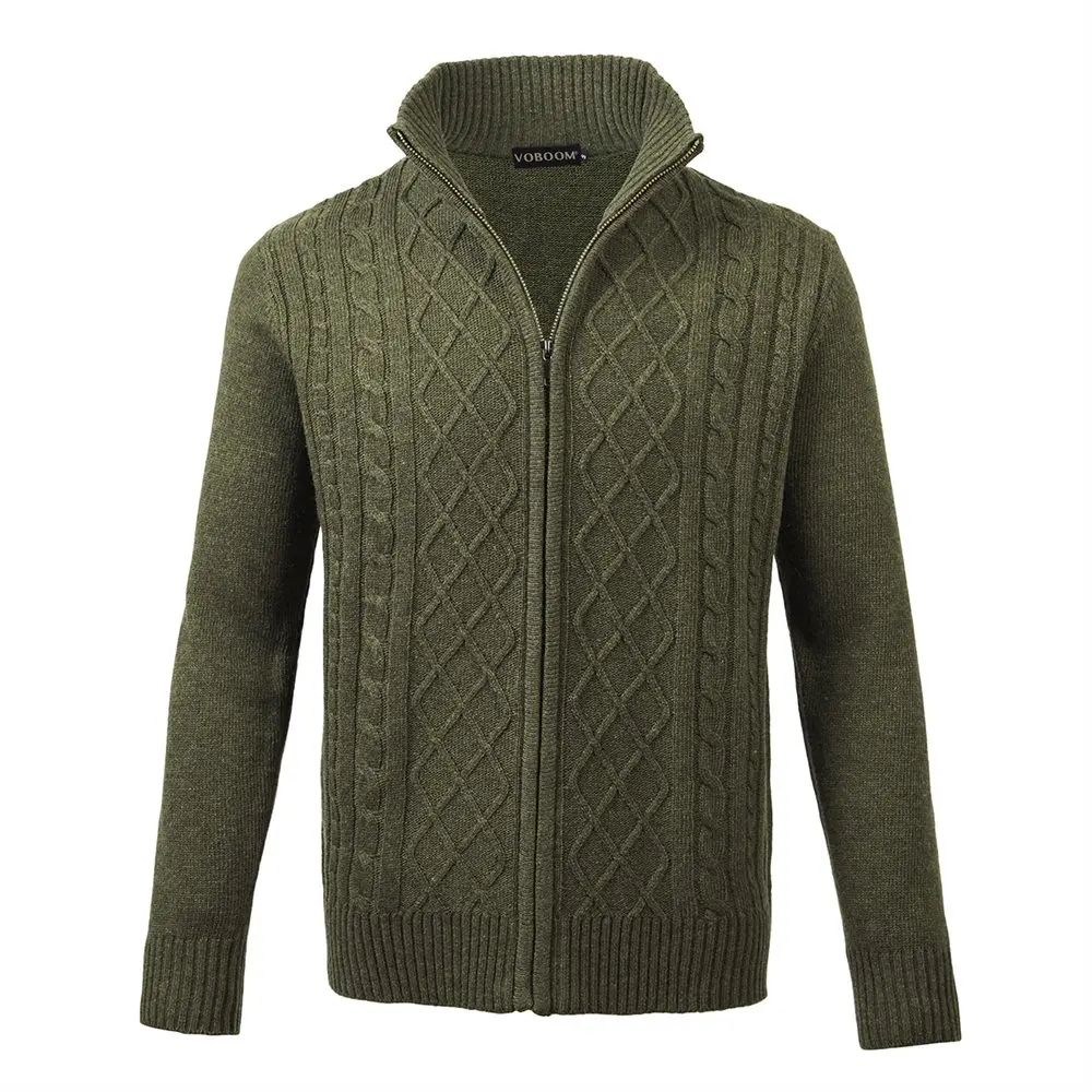 VOBOOM Wool Blend Sweater Coat Men Green Knitted Garment