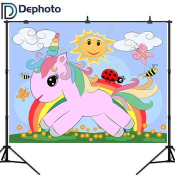 

Dephoto Unicorn Party Sun Flower Baby Newborn Birthday Photography Backgrounds Custom Photography Backdrops For Photo Studio