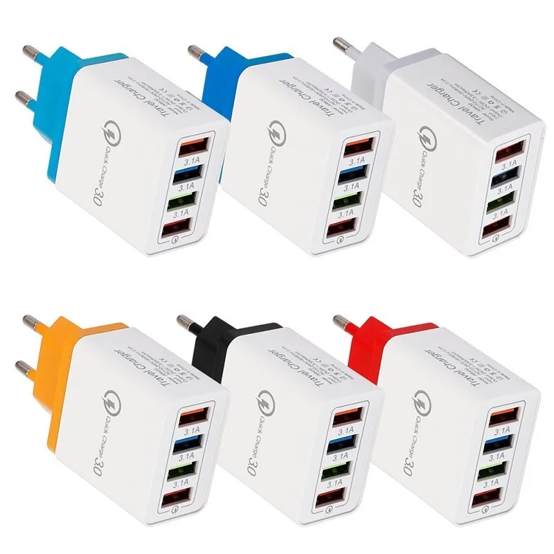 

4 USB Ports Charger Quick Charging 3.0 for Redmi Note 5A 4X Huawei/Samsung Fast Chager Adapter Universal Travel Wall EU Charger