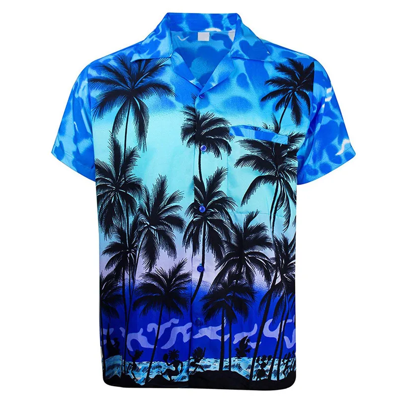 Пляжная футболка мужская рубашка Летний Стиль Мода Кокосовая пальма Гавайский стиль с коротким рукавом рубашки#2h07