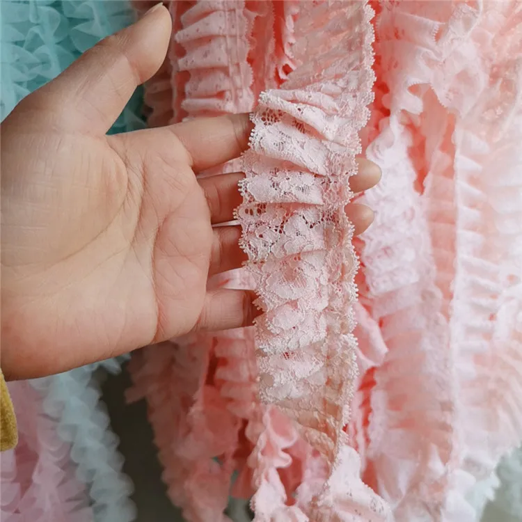 

Factory Cheap 6meters/lot 4.5-7cm Pink/ light pink / white Pleated Mesh Lace Trim Ruffles Lace Ribbon Bedding Accessory X137