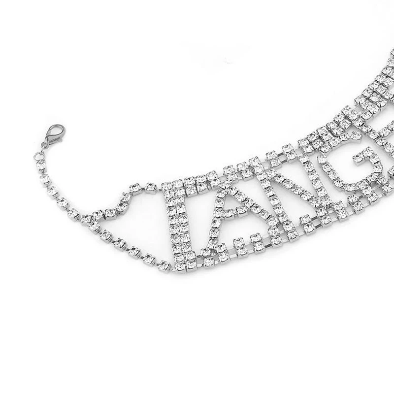Luxury Rhinestone Crystal Fashion Women Angel Statement Choker Letter Necklace