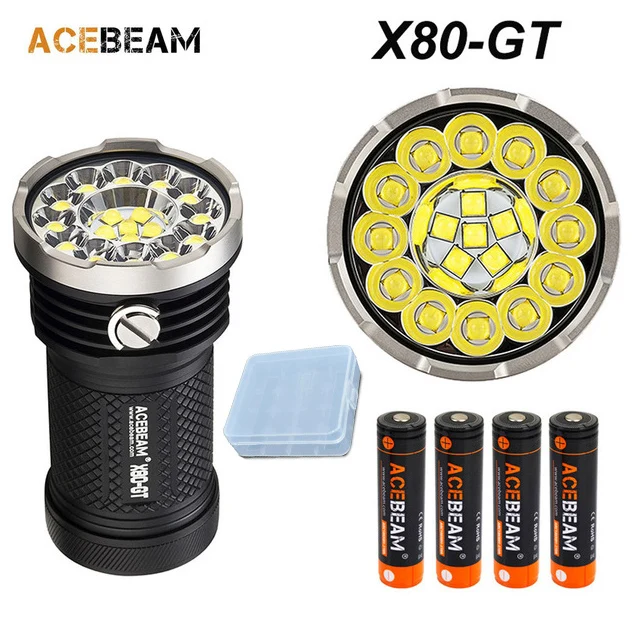 

Acebeam X80-GT Super bright flashlight 18* CREE XHP50.2 LED max 325,00 lumen beam 369 meter torch + 4* IMR 18650 3100 batteries