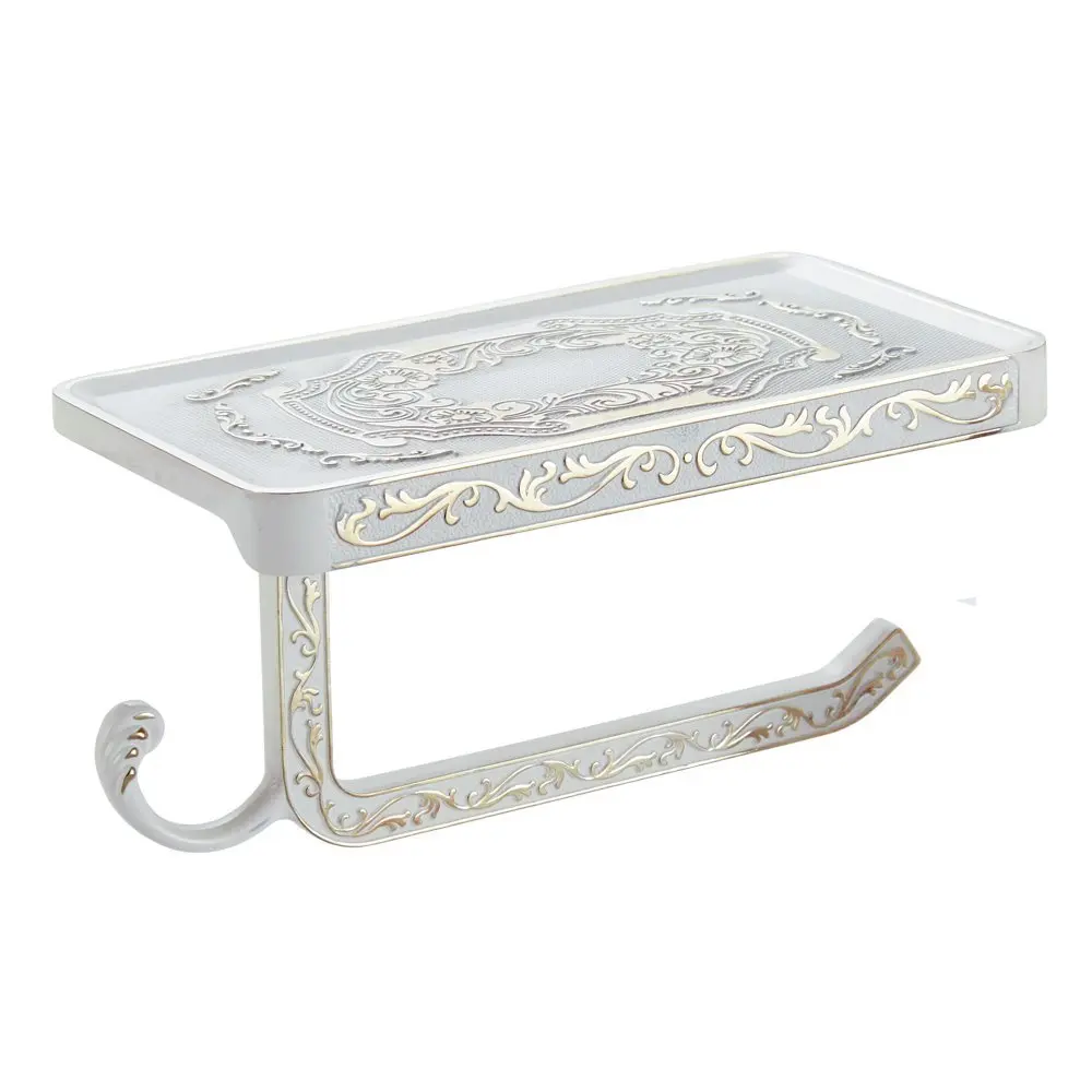 Antique Carving Elegant White Toilet Roll Paper Rack with Phone Shelf ...
