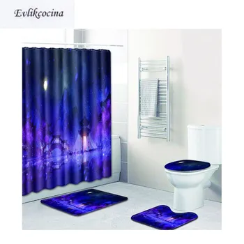 

Free Shipping 4Pcs Painted Town Banyo Paspas Bath Mats Set Anti slip Bathroom Tapete Banheiro Washable Toilet Rugs Alfombra Bano