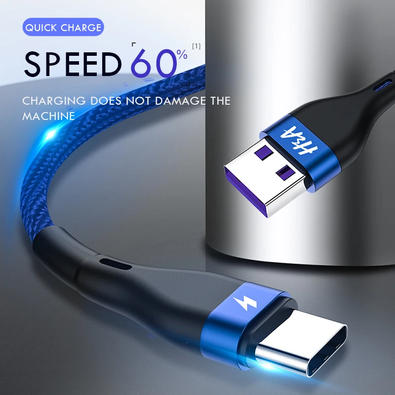 H & A 3A USB نوع C كابل لسامسونج غالاكسي S10 S9 S8 زائد شياو mi mi 9 سريع شحن USB-C شاحن الهاتف المحمول USBC نوع-C كابل