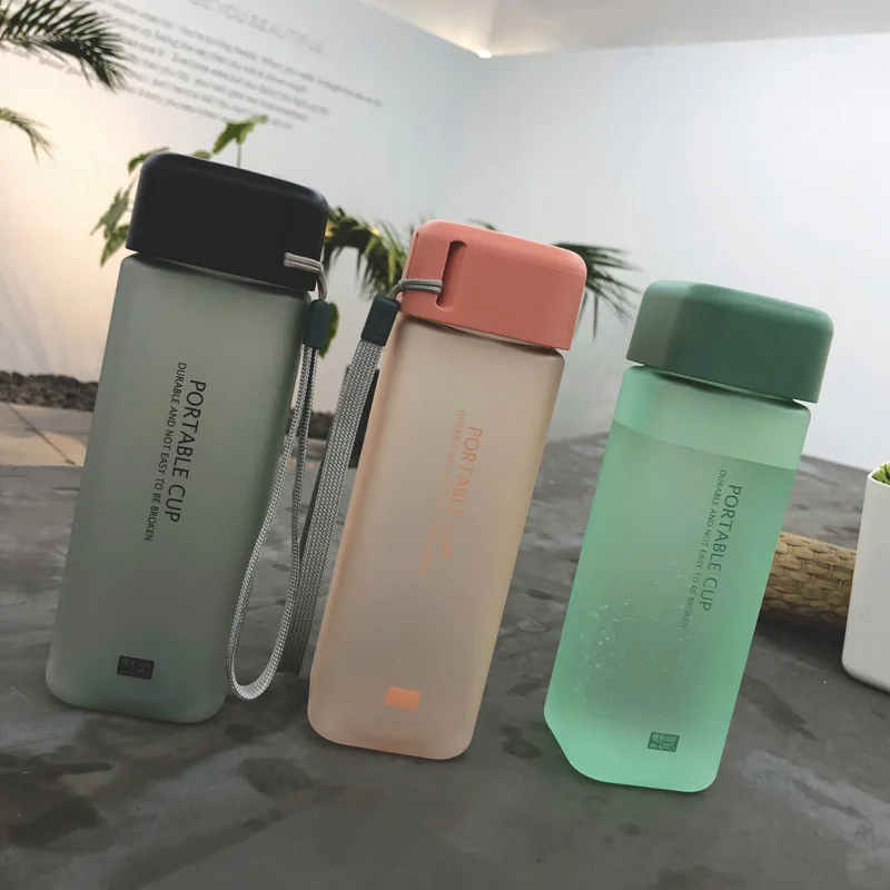 

Fashion Water Bottle Square Shape Plastic Sport Large Capacity Portable Water Drinkware Kids Unbreakable Kettle BPA Free