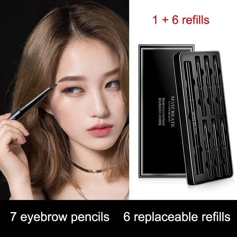 

1pcs Waterproof Eyebrow Pencil + 6 Replaceable Refills Set Professional Long Lasting Natural Double-heads Eyebrow Pencils Kit