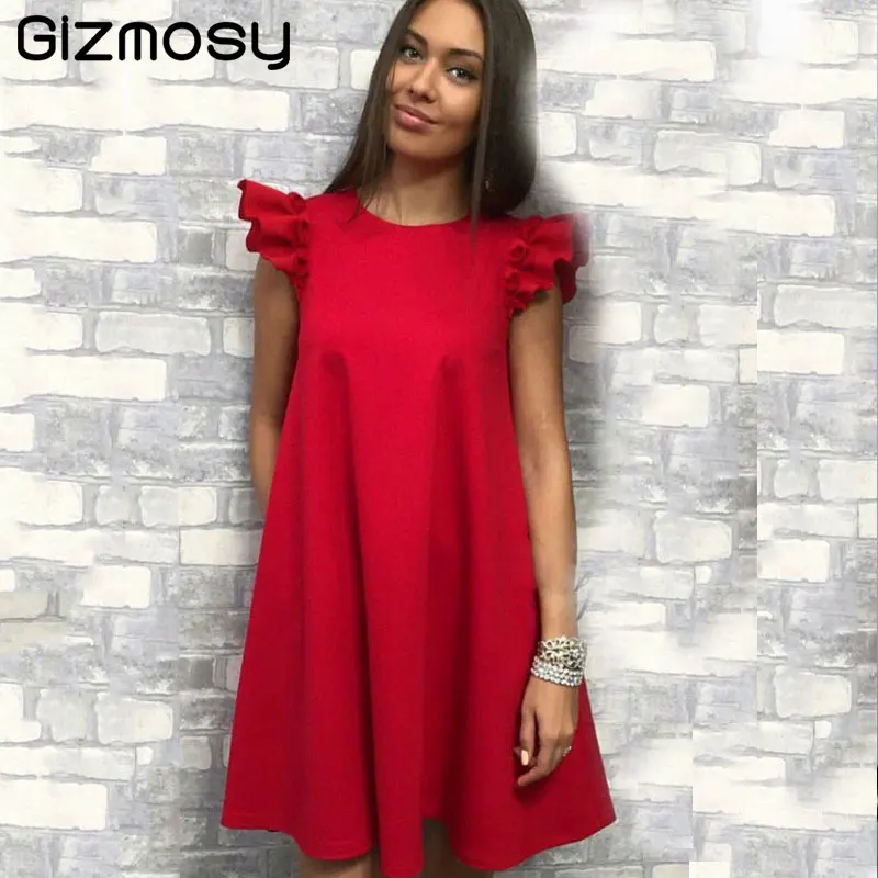 

Cold Shoulder Ruffles Solid Colour Summer Dress Women 2018 O-Neck Butterfly Sleeve Casual Dress Party Mini Dresses BN5274