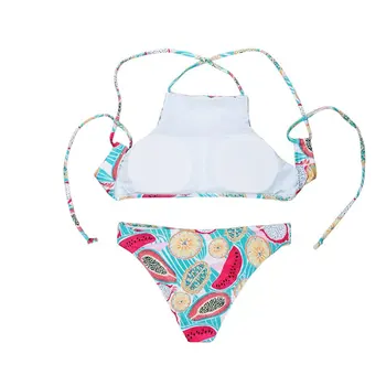 

Hot Sexy Women Beach Bathing Suit one-piece Bra Set Halter Top Cross Bandage lingerie women's underwear fruit Printed bra set