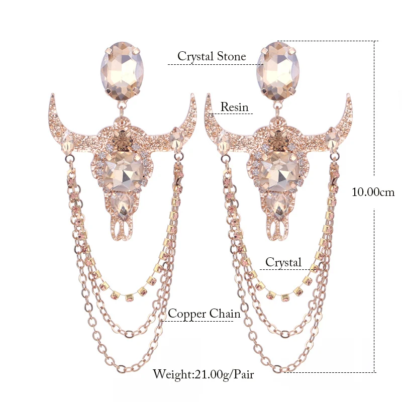 Серьги Sehuoran Brincos Oorbellen с кристаллами, полимерные Подвески в виде Головы Быка, многослойные серьги-капли для женщин, вечерние Роскошные ювелирные изделия
