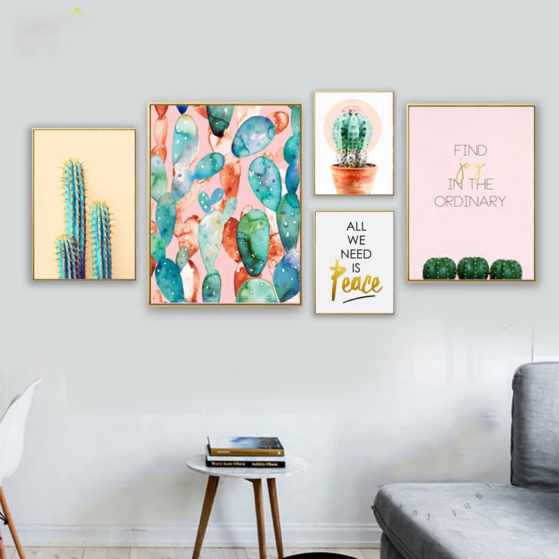 

Nordic Art Poster Art Canvas Art Pictures Painting Plants Cactus We Need Peace Wall Picture Printed On Canvas Decorative