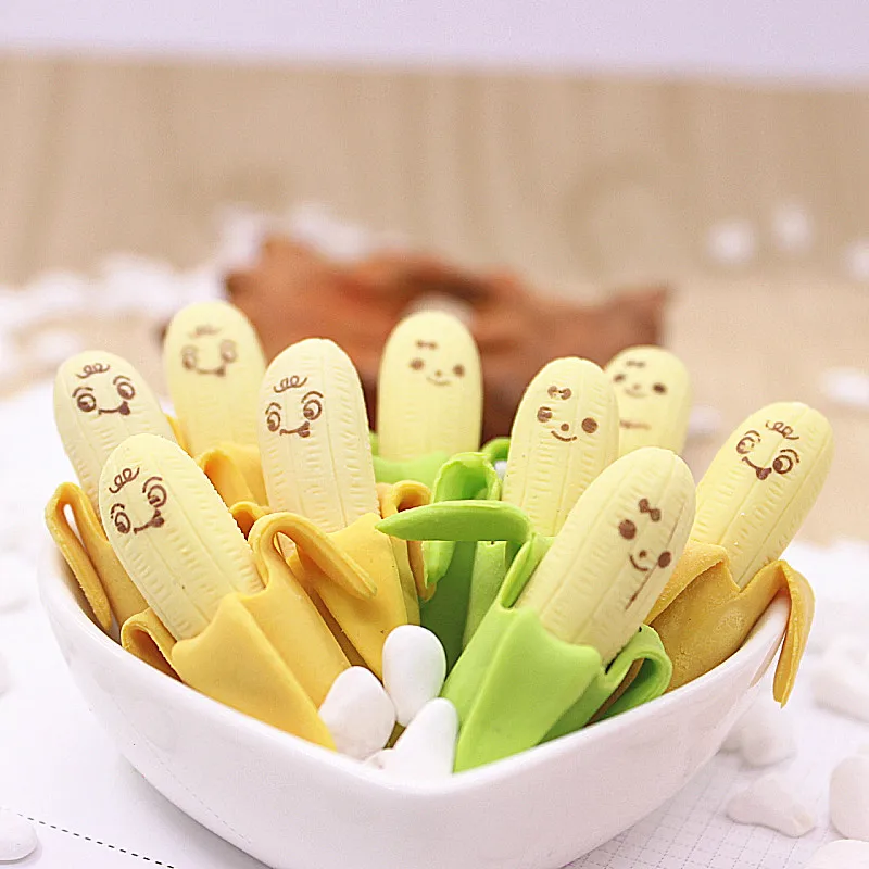 4 Pcs Banana Expression Eraser Fruits Eraser Lovely Fruit Shape Mini