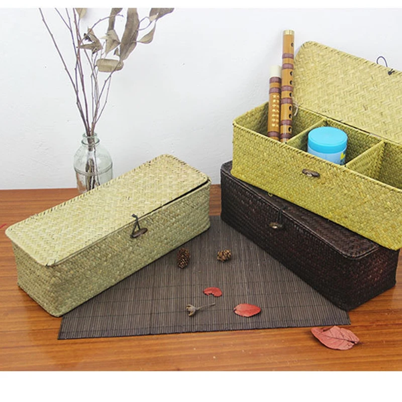 WHISM коробка для хранения с крышкой Seagrass косметический Органайзер коробки для хранения ювелирных изделий Контейнер для макияжа ящики органайзеры для мелочей