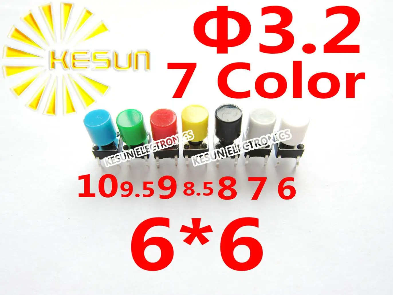 

FREE SHIPPING 100PCS/EACH WHITE GREY BLACK YELLOW RED GREEN BLUE Cap For 6X6 Tact Switch